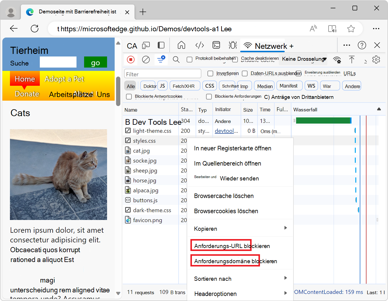 Blockieren über das Netzwerktool