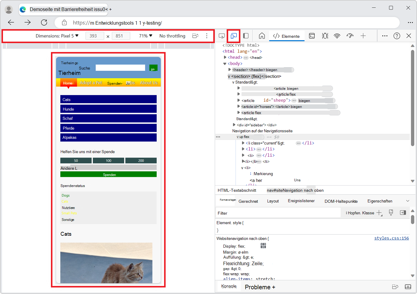 DevTools-Anzeige dieses Artikels auf einem emulierten Mobiltelefon