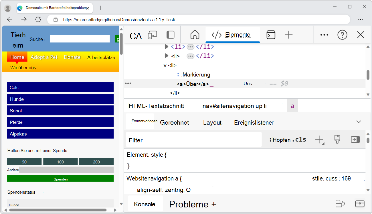 DevTools verkleinert