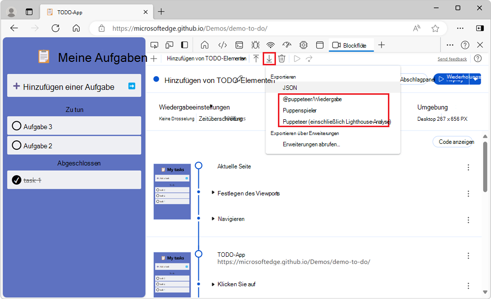 Dropdownmenü der Schaltfläche 
