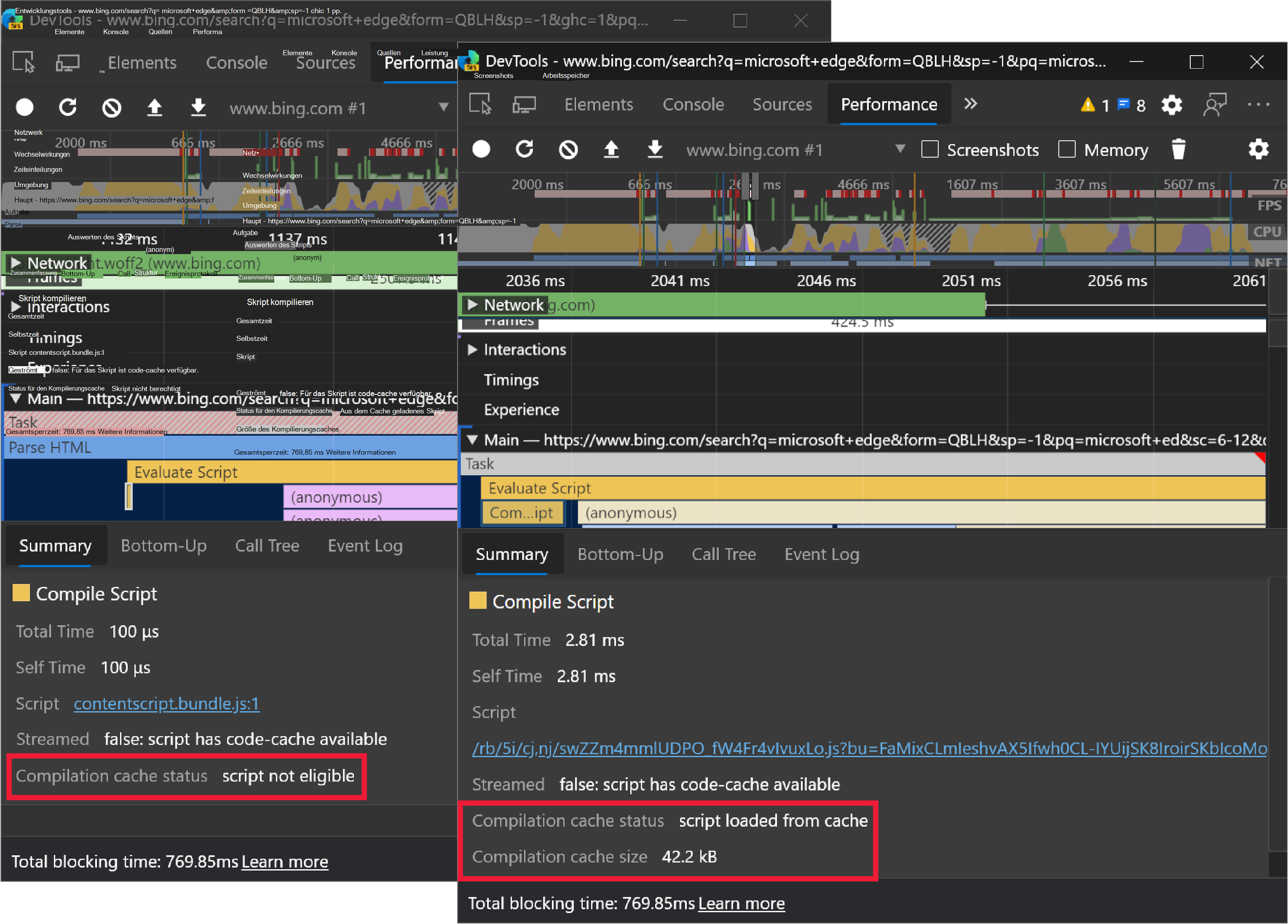 JavaScript-Kompilierungscacheinformationen