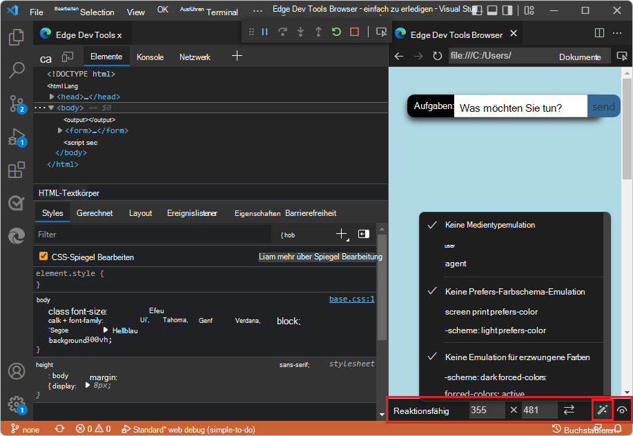 DevTools-Erweiterung: Neuer Browser mit Geräte- und Modusemulation und Sourcemap-Unterstützung