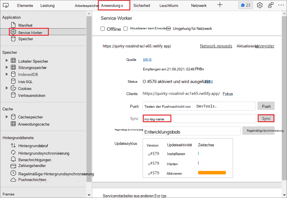 Simulieren einer Hintergrundsynchronisierung im Bereich 