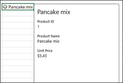 Daten Karte für den Pancake-Mix-Datentyp, aber es werden keine Verweismethoden aufgeführt.
