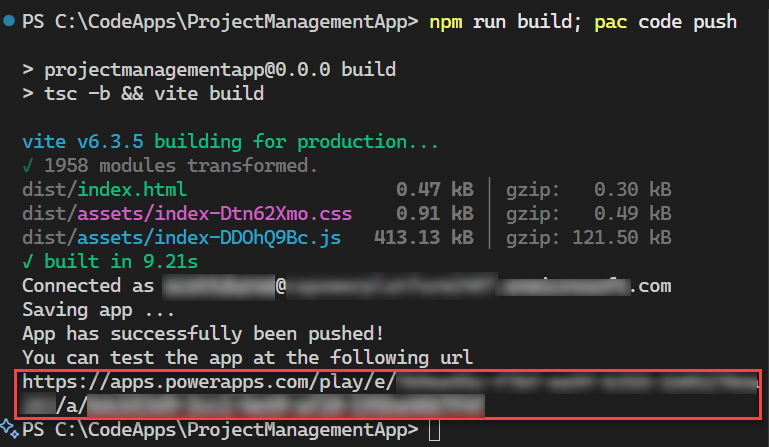 App veröffentlicht in Power Apps mit dem Link 