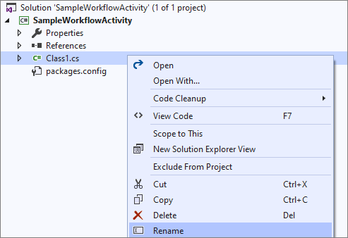 Benennen Sie Class1.cs Datei um.