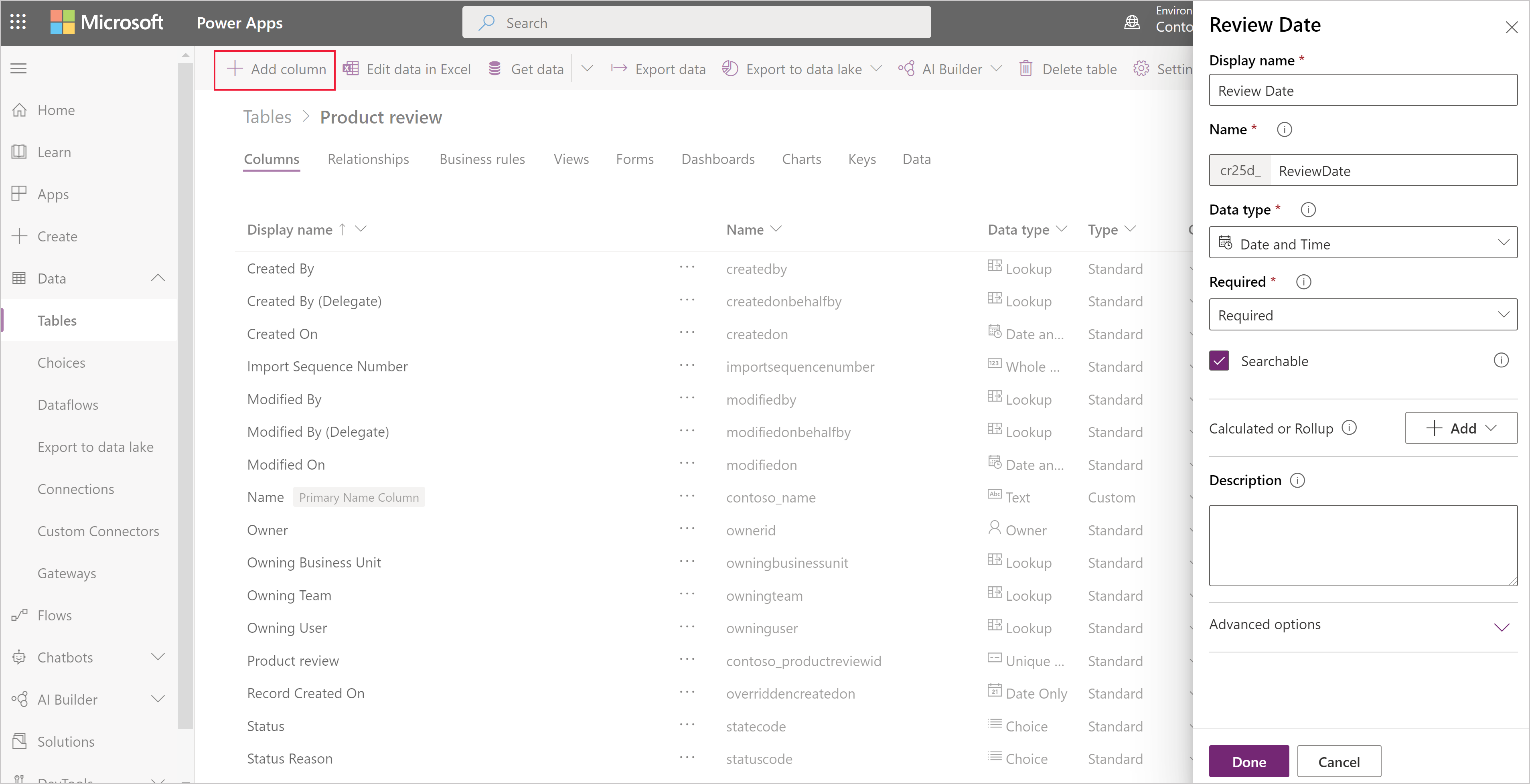 Neue Datums- und Uhrzeitspalte.
