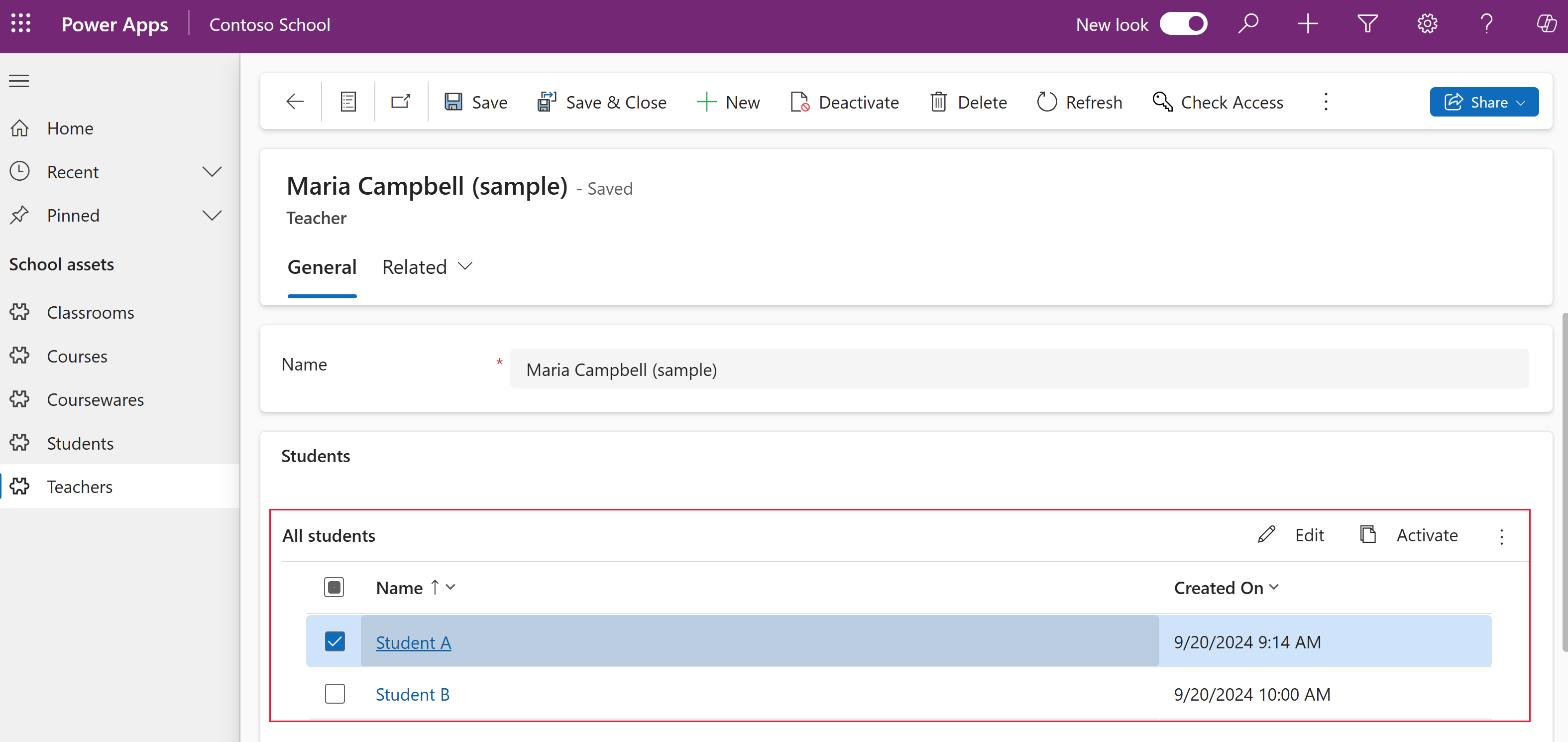 Subgrid-Komponente in einem modellgesteuerten App-Formular