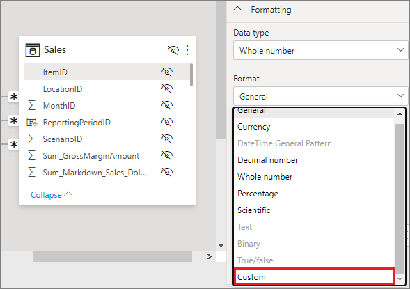 Screenshot von Power BI Desktop in der Modellierungsansicht, wobei 