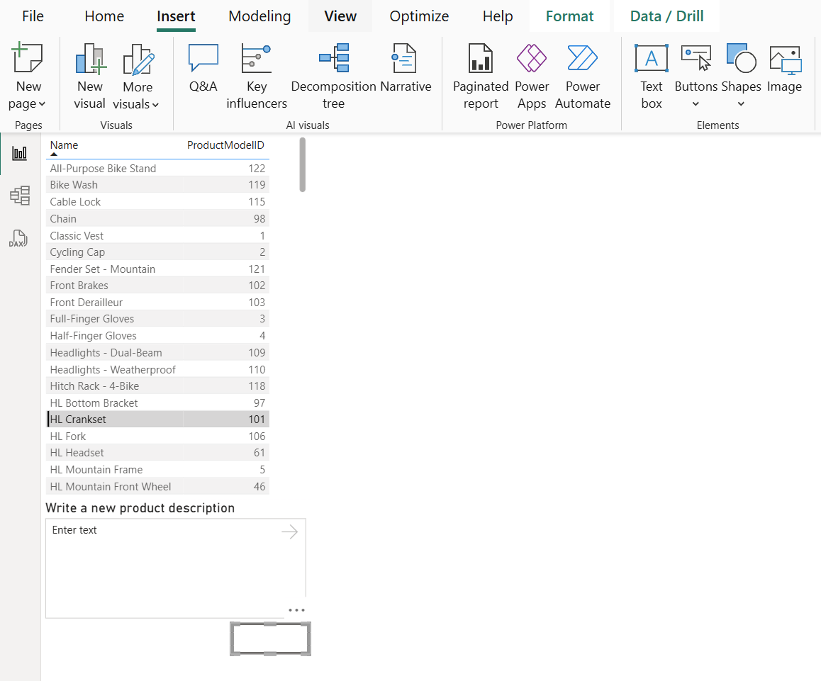 Screenshot des Power BI-Berichts mit einer schaltfläche, die dem Bericht hinzugefügt wurde.