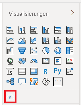 Screenshot: der Bereich „Power BI-Visualisierungen“, in dem die neuen importierten Visuals angezeigt werden