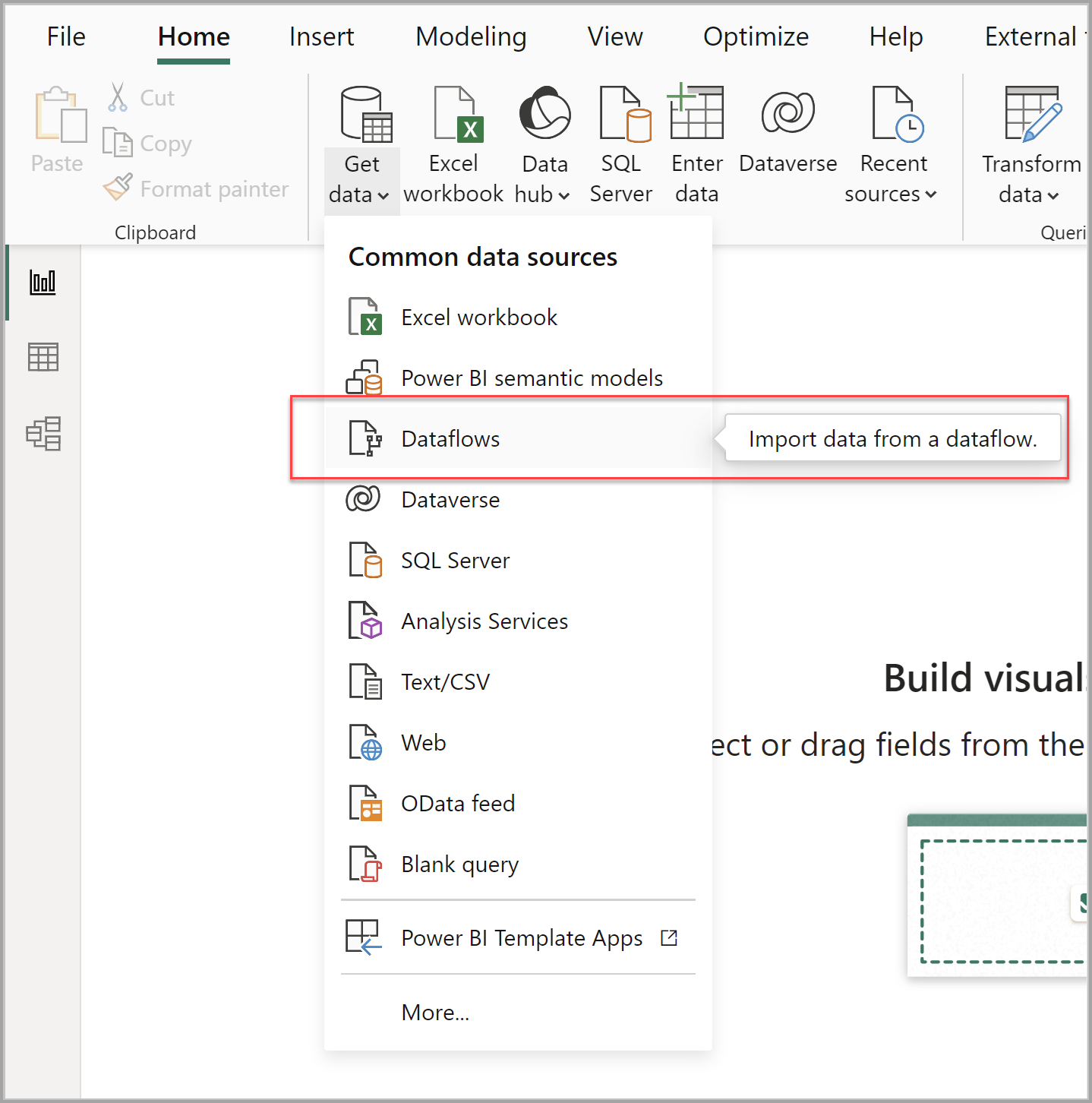 Screenshot von Power BI Desktop, in dem die Option 