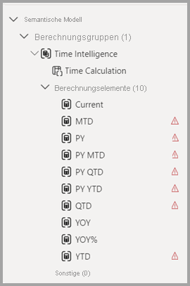 Screenshot der Berechnungsgruppe mit allen Berechnungselementen der intelligenten Zeitberechnung.