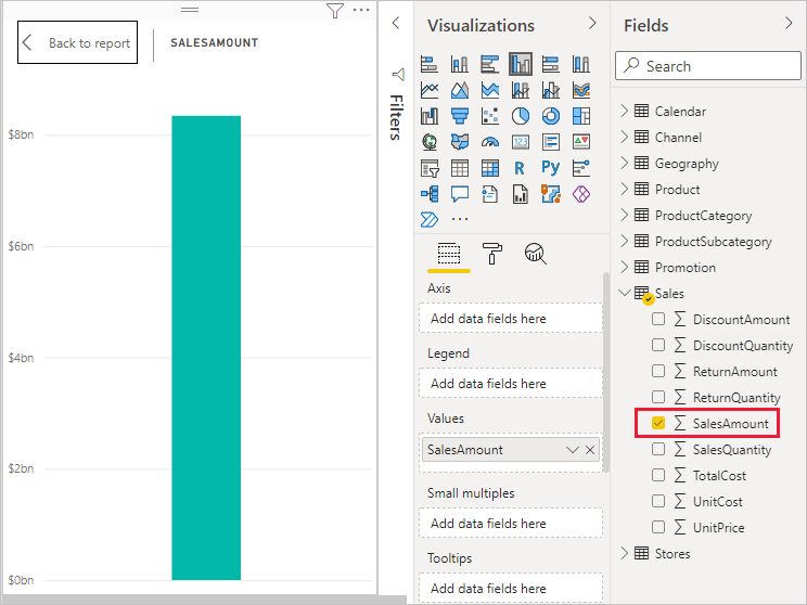 Screenshot des Säulendiagramms „SalesAmount“.