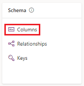Screenshot, der zeigt, dass unter Schema die Option Spalten ausgewählt werden soll.