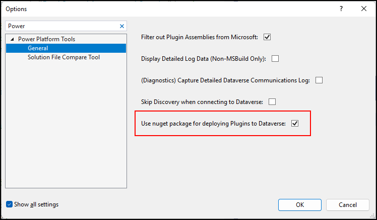 Wählen Sie NuGet Paket zum Bereitstellen von Plug-Ins für Dataverse verwenden aus.