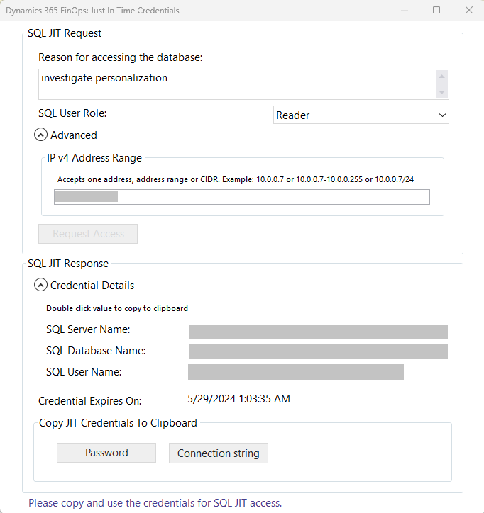 Antwort Visual Studio> Tools> SQL-Anmeldeinformationen für Dynamics&nbsp;365 FinOps