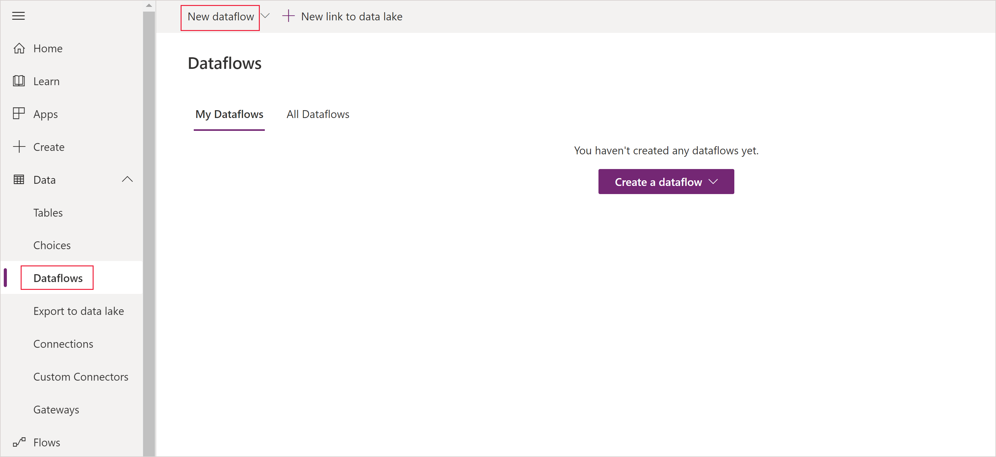 Erstellen Sie einen neuen Datenfluss.