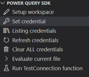 Screenshot der Aufgaben im Abschnitt Power Query SDK.