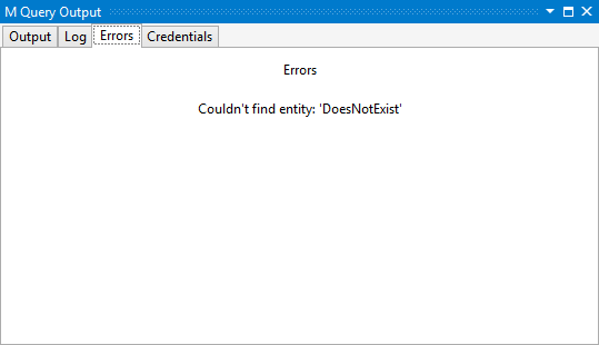 Screenshot der Ausgabe der M-Abfrage, mit dem 'Existiert nicht'-Fehler angezeigt.