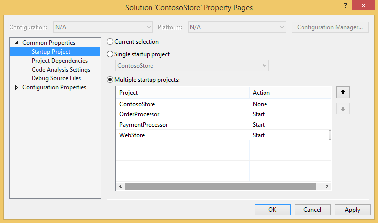 Starteinstellungen des Lösungsprojekts