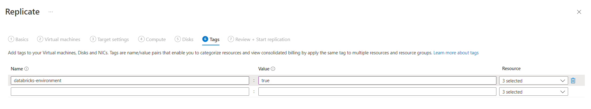 Screenshot der Registerkarte „Tags“ im Dialogfeld „Replizieren“