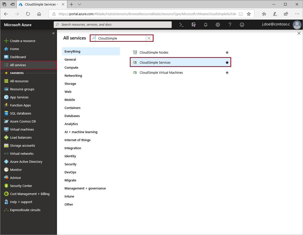 Durchsuchen Sie den CloudSimple Service