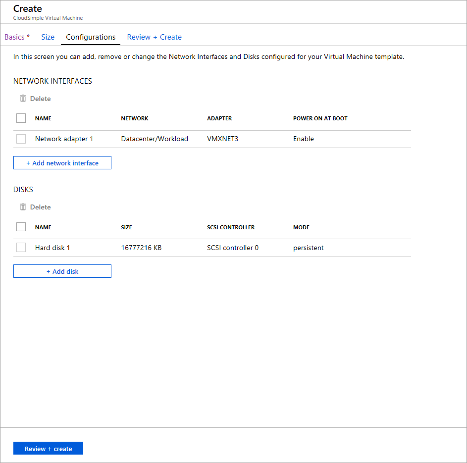 Erstellen eines virtuellen CloudSimple-Computers – Konfigurationen
