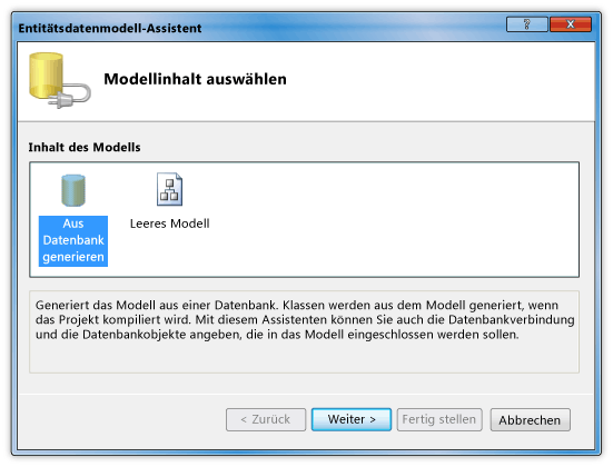 Die Option "Aus Datenbank generieren" auswählen
