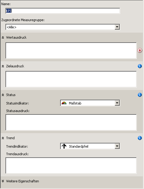 Leere Vorlage 'KPI' im Anzeigebereich
