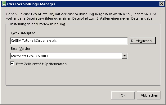 Excel-Verbindungs-Manager (Dialogfeld)