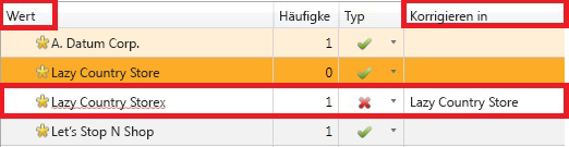 Domänenwert und "Korrigieren in"-Wert