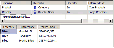 Filterbereich mit zwei benannten Mengen