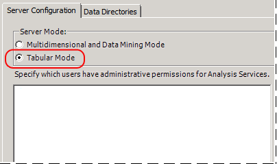 Setup-Seite mit Konfigurationsoptionen für Analysis Services
