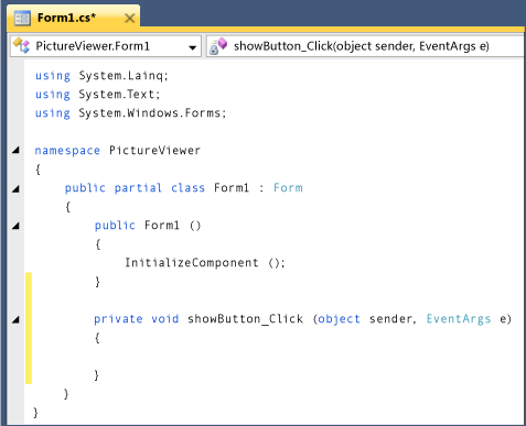 Form1.cs-Registerkarte mit Visual C#-Code