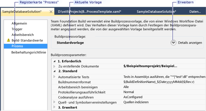 Registerkarte Prozess für neue Builddefinition
