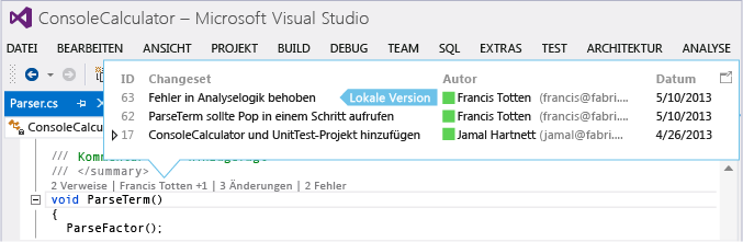 CodeLens - Contact changeset owner by mail