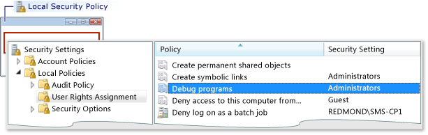 DBG_ERR_LocalSecurityPolicy_UserRightsDebugPrograms Local Security Policy User Rights