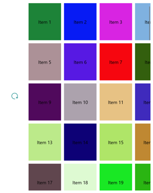 RefreshView mit Leserichtung von links nach rechts Screenshot einer RefreshView mit einer Nach-links-nach-rechts-Richtung auf UWP