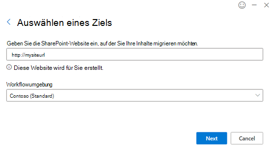 Wählen Sie Ihr Ziel und Ihre Umgebung aus.