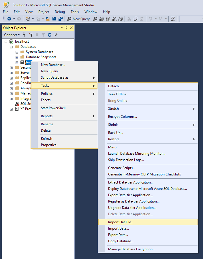 Screenshot des Menüs „Flatfile importieren“