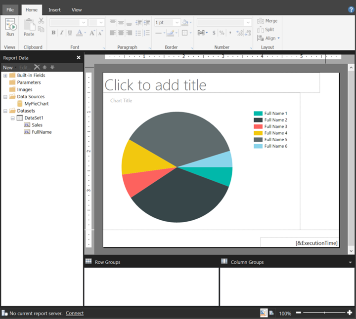 Screenshot: Neues Kreisdiagramm in der Entwurfsansicht im Berichts-Generator