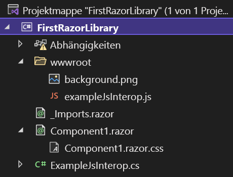 Screenshot des Visual Studio-Projektmappen-Explorers mit dem Standardprojektinhalt.