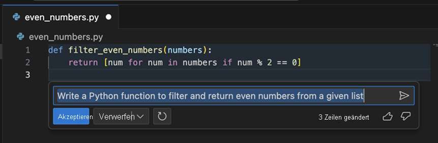 Screenshot: Copilot-Chat mit einem Python-Prompt