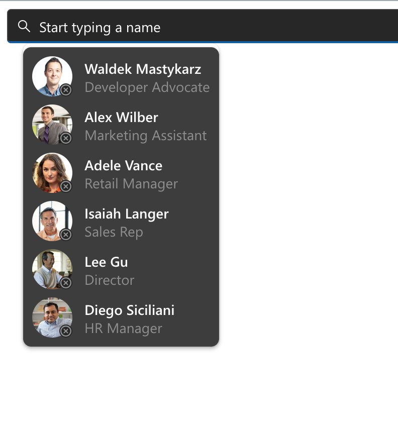 Screenshot: Komponente des Microsoft Graph-Toolkits mit dunklem Design