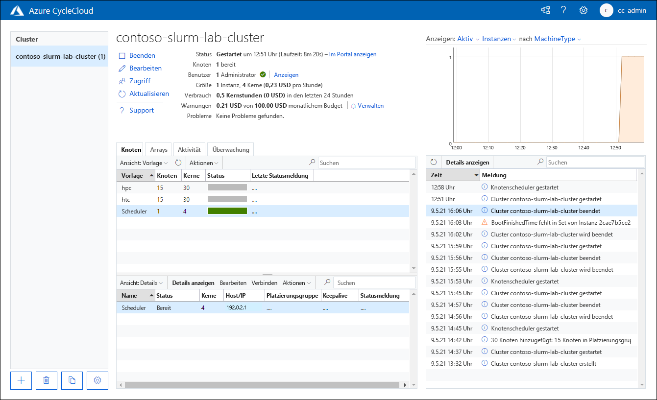 Screenshot der grafischen Benutzeroberfläche der Azure CycleCloud-Webanwendung.