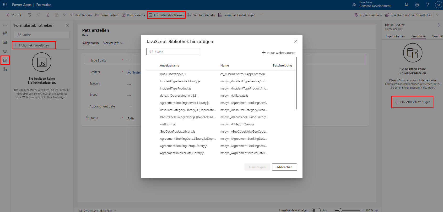 Screenshot von „JavaScript-Bibliothek hinzufügen“