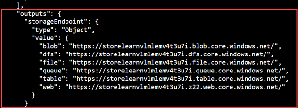 Screenshot: Terminalfenster mit der Ausgabe der primären Endpunkte als JSON