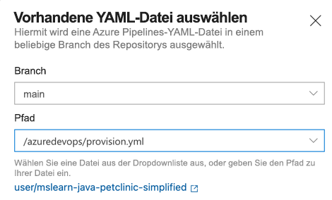 Screenshot mit dem neuen Azure Pipeline-Formular.
