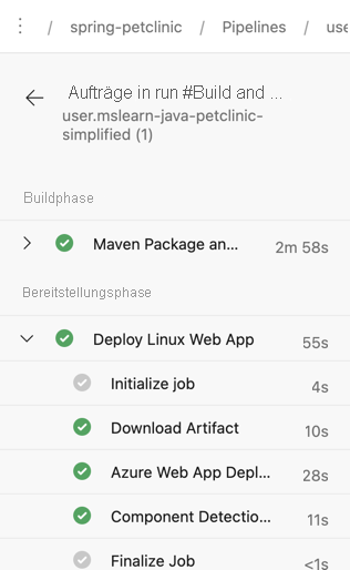 Screenshot der neuen Ausführung der Azure-Pipeline.